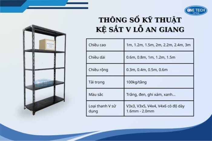 Thông số kỹ thuật của kệ sắt V lỗ
