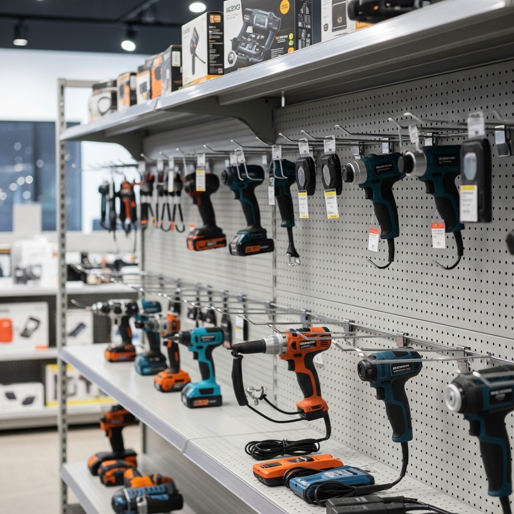 Kệ tôn lỗ móc treo trưng bày máy cầm tay Kệ lưng tôn lỗ treo máy cầm tay tại cửa hàng thiết bị