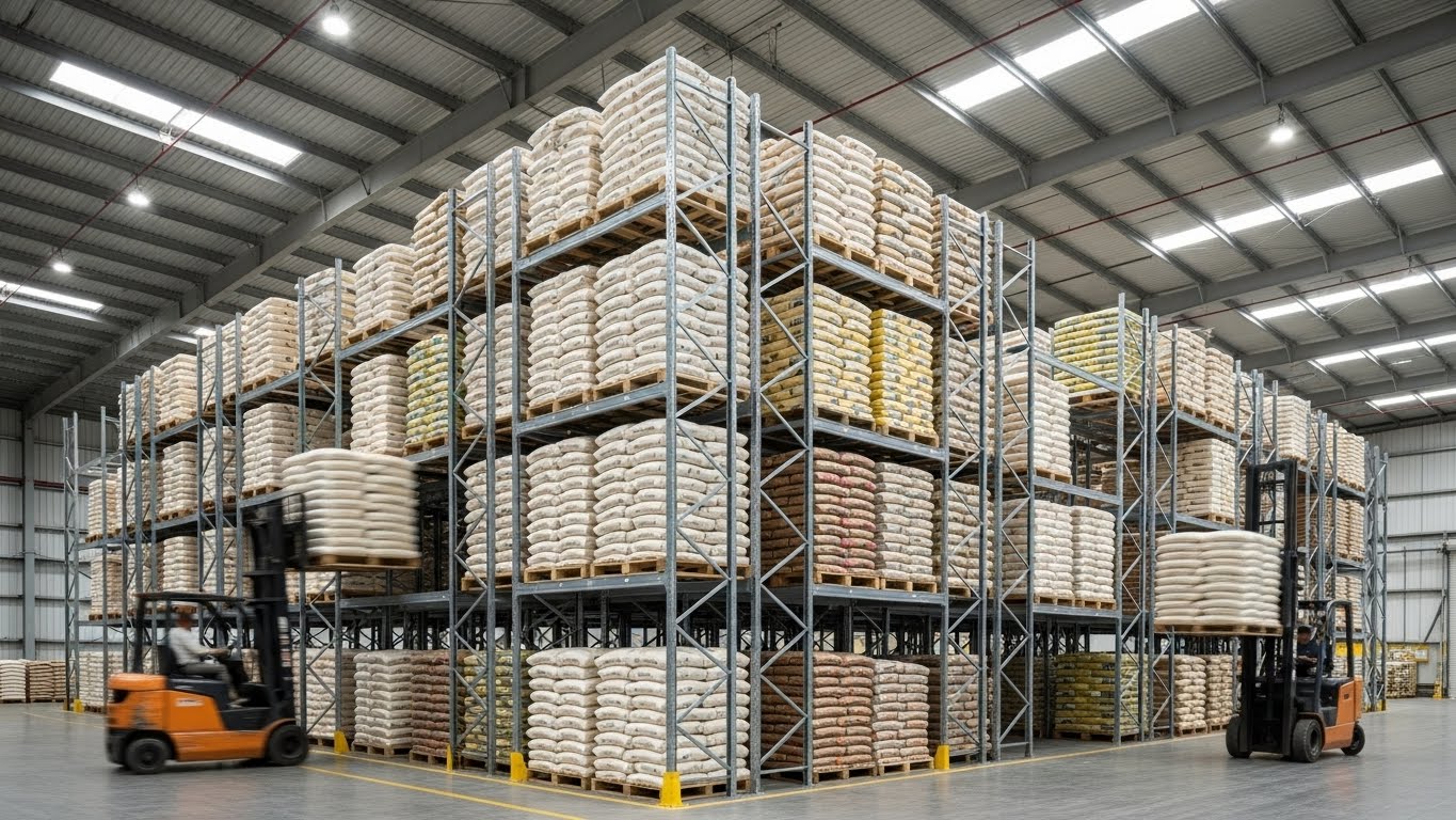 Hình ảnh thực tế vận hành kệ Selective tải trọng nặng Dự án kệ Selective cao 6m tại kho gạo