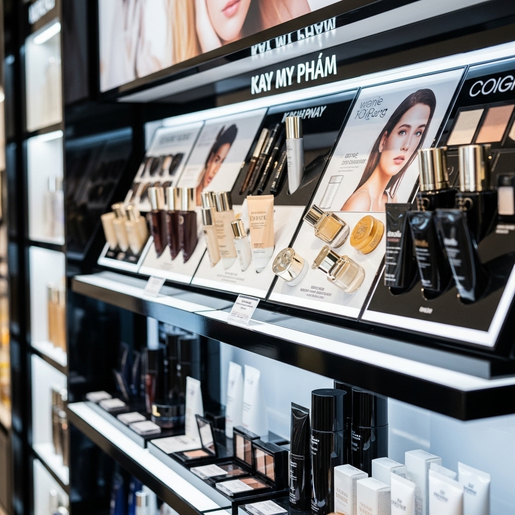 Kệ bày mỹ phẩm tôn vinh giá trị sản phẩm và không gian cửa hàng Mẫu kệ bày mỹ phẩm thiết kế sang trọng hiện đại tại showroom
