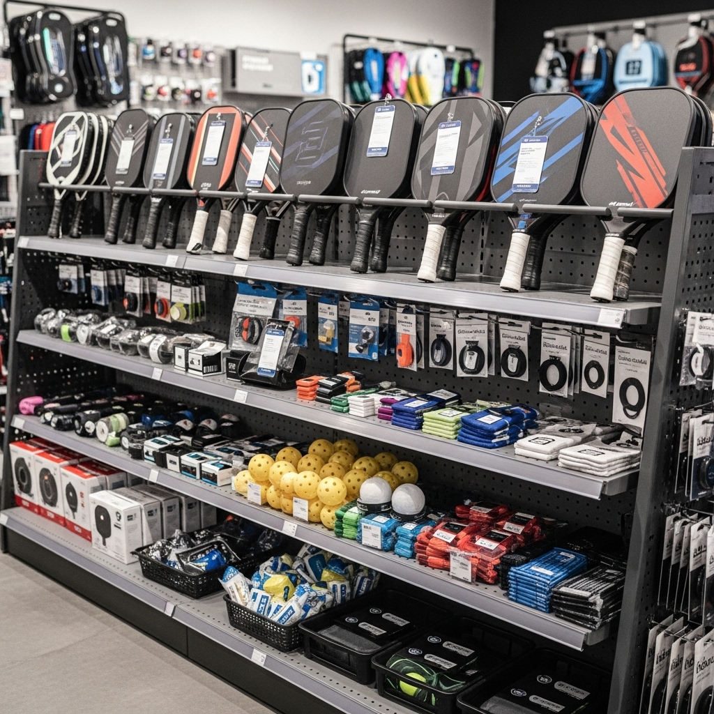 Kệ đứng nhiều tầng bày vợt Pickleball và phụ kiện Kệ đứng dạng tầng trưng bày vợt thể thao