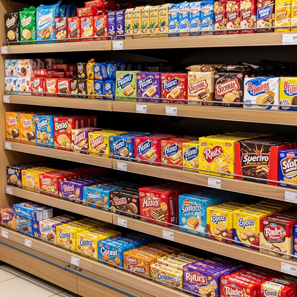 Kệ khung sắt mâm gỗ trưng bày bánh kẹo nhập khẩu