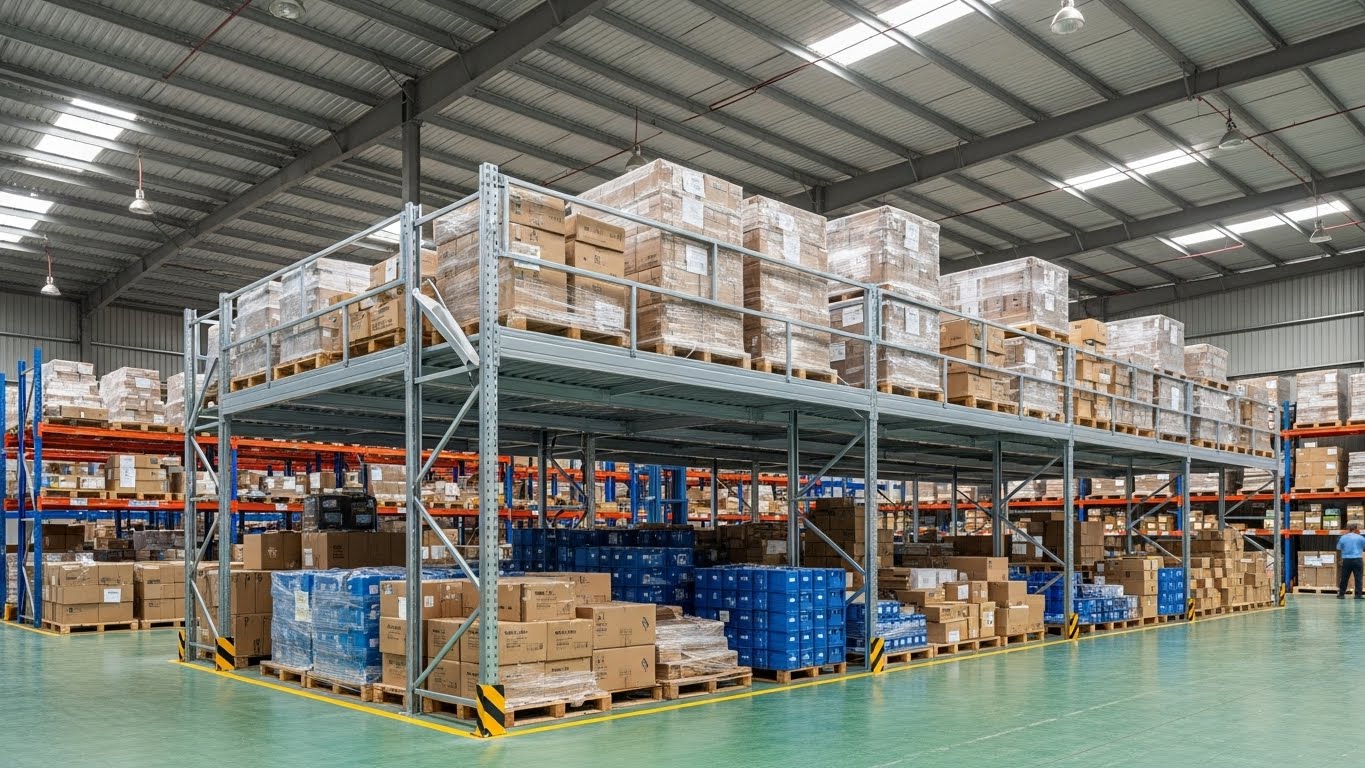 Hệ thống kệ sàn Mezzanine với hai tầng lưu trữ