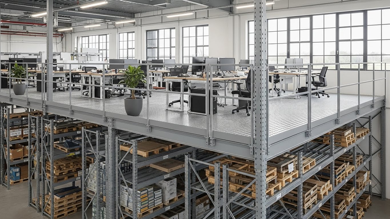 Mô hình kệ sàn Mezzanine đa năng tại An Giang Kệ sàn Mezzanine kết hợp văn phòng và kho chứa