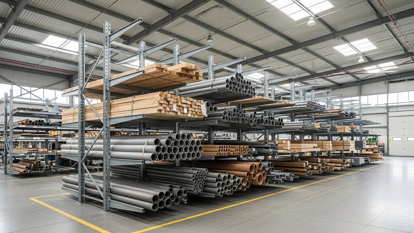 Kệ Cantilever chuyên dụng cho hàng hóa khổ lớn Kệ tay đỡ chứa vật liệu xây dựng dài