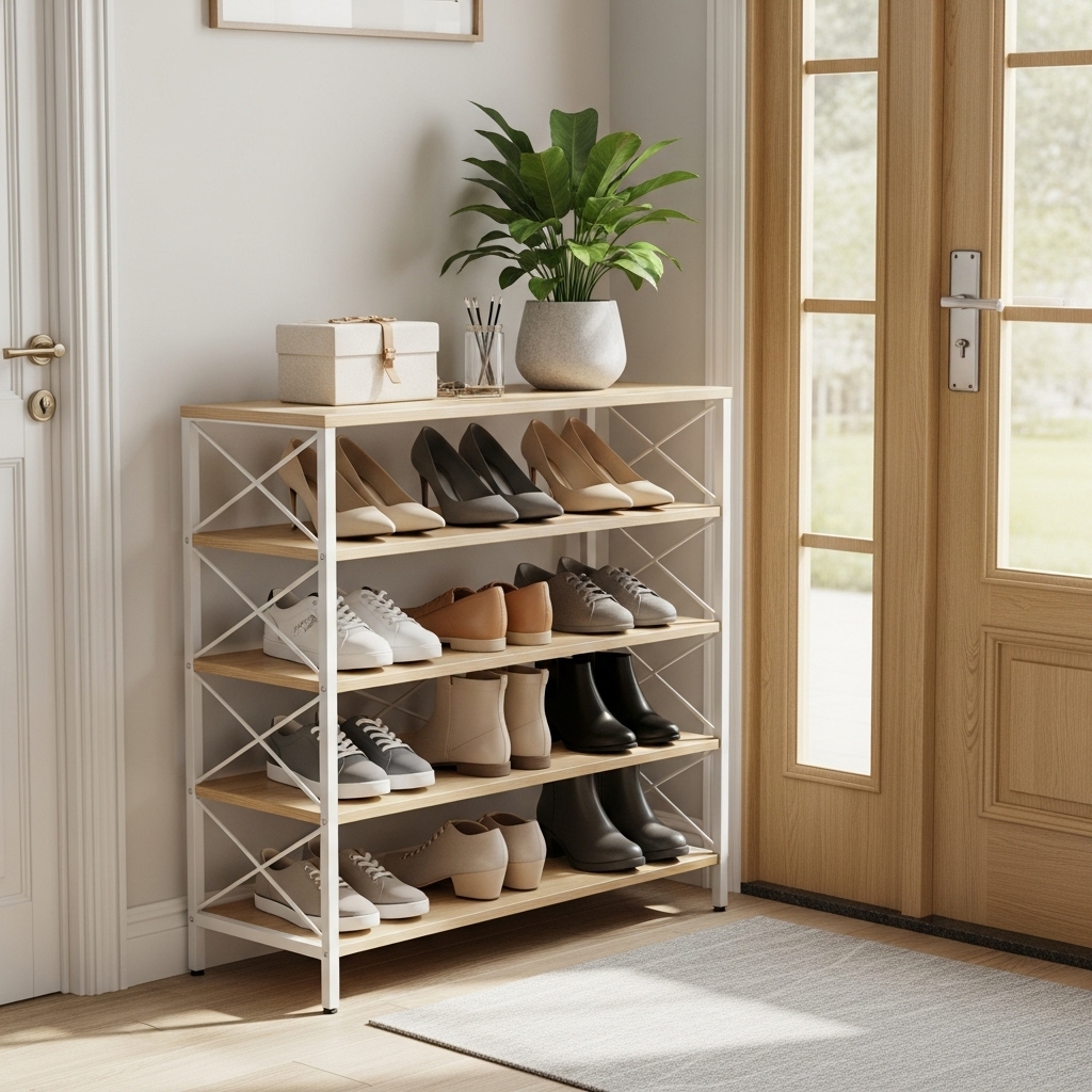 Mẫu kệ trưng bày giày dép tại nhà giúp lối vào gọn gàng