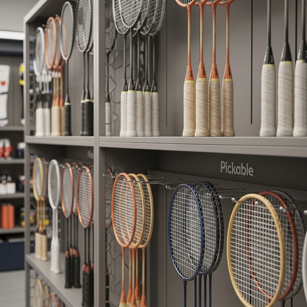 OneTech tư vấn, thiết kế 2D 3D cho kệ bày vợt Pickable Thiết kế 3D khu kệ trưng bày vợt Pickable của OneTech