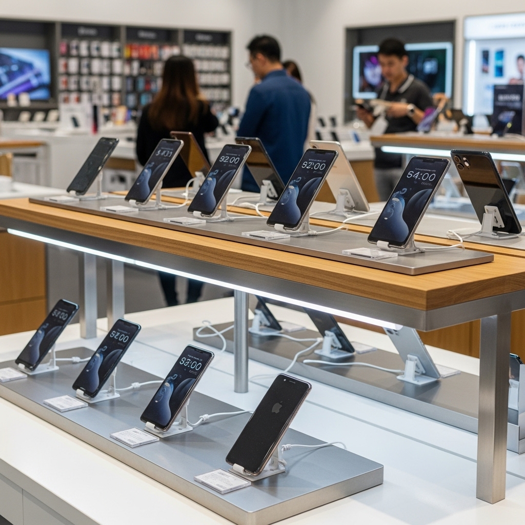Lựa chọn kệ trưng bày điện thoại theo tiêu chí chất liệu và thiết kế Tiêu chí chọn kệ trưng bày điện thoại chuẩn showroom
