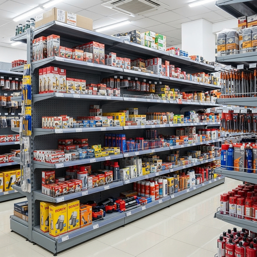 Mô hình bố trí kệ trong cửa hàng kim khí