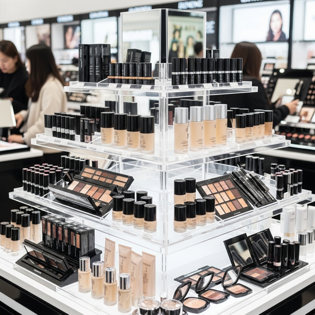 Sắp xếp mỹ phẩm khoa học giúp khách hàng dễ dàng lựa chọn Kệ trưng bày giúp tối ưu không gian và tăng trải nghiệm mua sắm