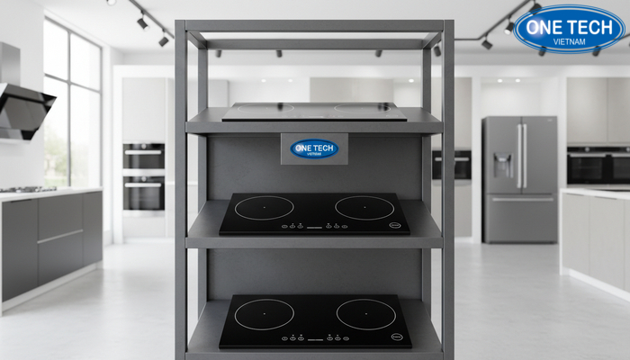 Chi tiết khung thép sơn tĩnh điện của kệ trưng bày bếp từ