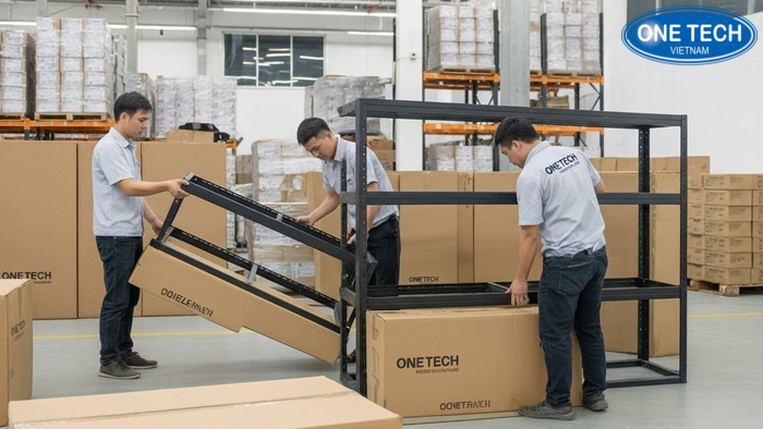 Đóng gói và vận chuyển kệ trưng bày rượu Hình minh họa đội ngũ đóng gói và vận chuyển kệ trưng bày rượu để đảm bảo an toàn