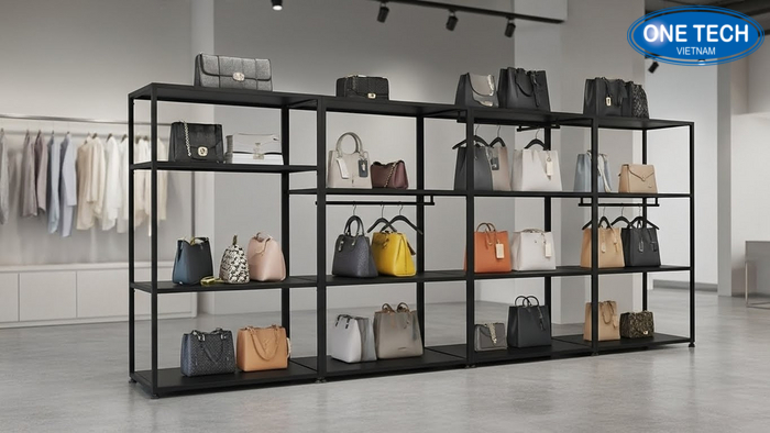 5 mau ke trung bay tui xach pho bien Gallery 5 mẫu kệ trưng bày túi xách phổ biến theo phân khúc shop