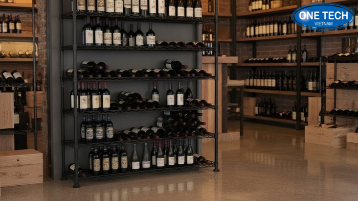 Kệ trưng bày rượu đứng kim loại chia ô Kệ đứng chia ô màu đen bằng kim loại trưng bày rượu, phù hợp cửa hàng