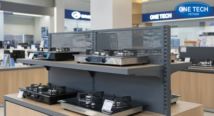 Kệ trưng bày bếp gas lưng lưới Kệ lưng lưới trưng bày bếp gas thoáng và dễ quan sát