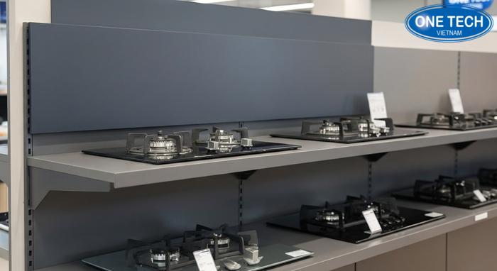 Kệ trưng bày bếp gas lưng tôn liền Kệ lưng tôn liền chắc chắn cho trưng bày bếp gas