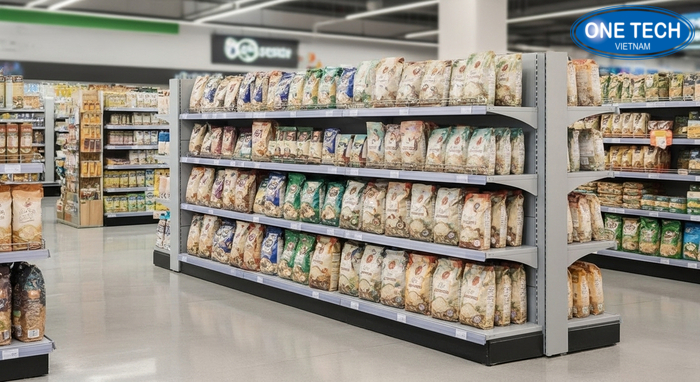 Trước và sau khi dùng kệ trưng bày gạo So sánh trước và sau khu trưng bày gạo khi xếp nền và khi dùng kệ