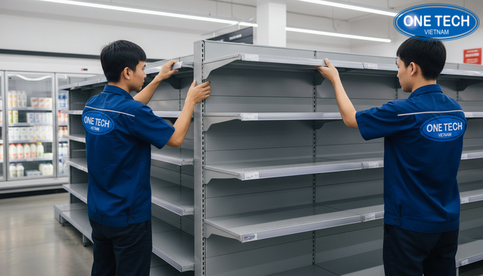 Kỹ thuật viên lắp đặt kệ trưng bày sữa chuyên nghiệp