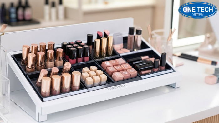 Mau ke de ban trung bay son co khay chia o gon gang