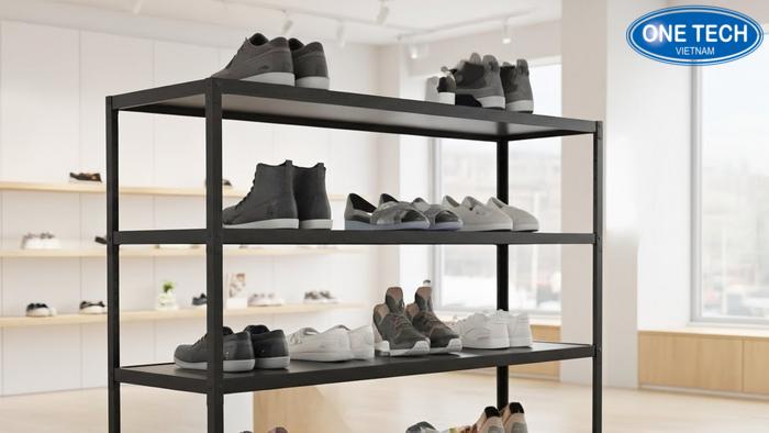 Xu hướng thiết kế kệ trưng bày giày dép năm 2026 phong cách tối giản