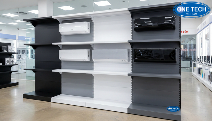 Bảng màu kệ trưng bày điều hoà phổ biến cho siêu thị và cửa hàng điện máy