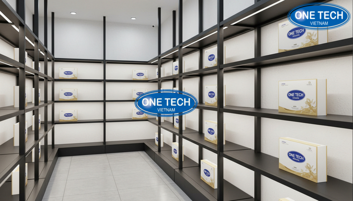 Trước và sau khi dùng kệ trưng bày yến sào cao cấp So sánh không gian showroom yến sào trước và sau khi lắp kệ trưng bày cao cấp