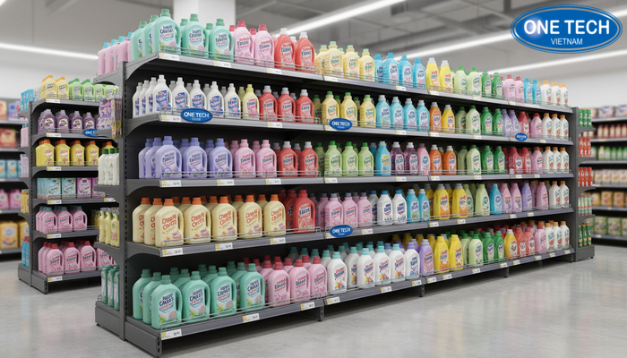 Chất liệu kệ sắt sơn tĩnh điện cho nước giặt Kệ sắt sơn tĩnh điện chống gỉ dùng trưng bày nước giặt