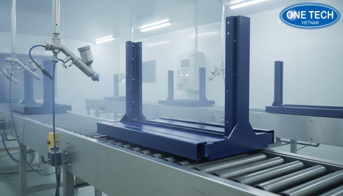 Công đoạn sơn tĩnh điện giúp kệ chống gỉ trong môi trường ẩm