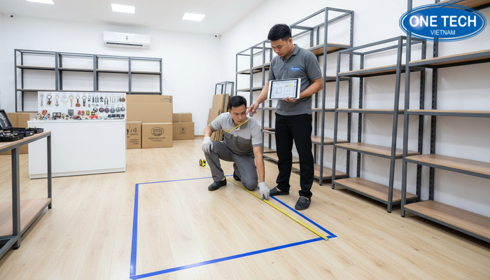 Đo đạc thi công kệ trưng bày đồ lưu niệm Đo đạc mặt bằng trước khi thi công lắp đặt kệ trưng bày