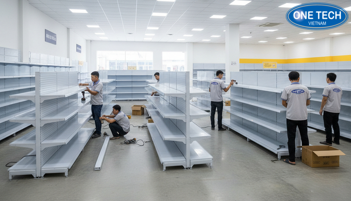 Đội ngũ kỹ thuật lắp đặt kệ tại An Giang