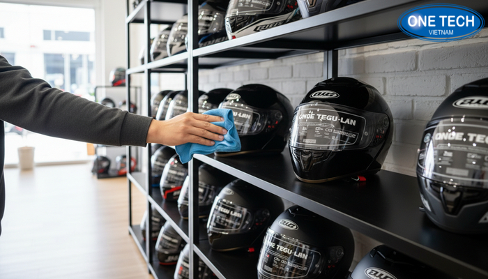 Lau chùi kệ để mũ bảo hiểm đúng cách để tăng tuổi thọ