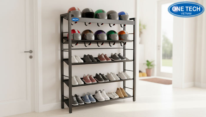 Kệ để giày dép và mũ bảo hiểm gọn gàng cho gia đình