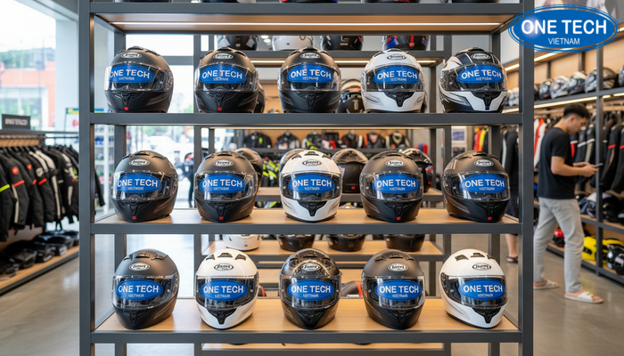 Bố cục kệ mũ bảo hiểm giúp khách dễ quan sát và lựa chọn
