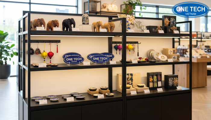 Kệ đèn LED và phụ kiện hỗ trợ trưng bày Kệ trưng bày có đèn LED và phụ kiện như móc treo bảng tên tem nhãn