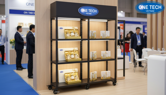 Kệ di động trưng bày yến sào Kệ di động trưng bày yến sào linh hoạt khi tham gia sự kiện