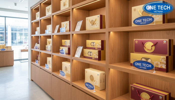 Kệ gỗ vân gỗ trưng bày yến sào Mẫu kệ gỗ vân gỗ trưng bày yến sào tạo cảm giác ấm và sang