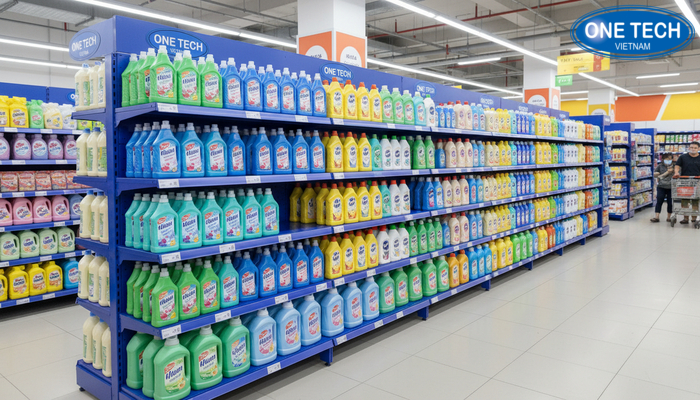 Kệ lắp ghép siêu thị cho nước giặt, nước rửa chén Kệ lắp ghép siêu thị cho nước giặt và nước rửa chén
