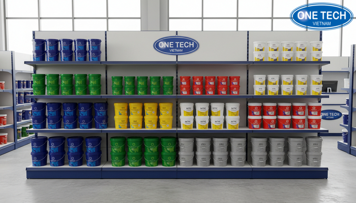 Kệ lưng tôn liền trưng bày sơn nước có thể dán decal nhận diện