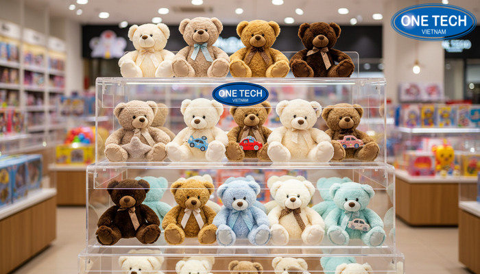 Kệ mica trong suốt trưng bày gấu bông cao cấp