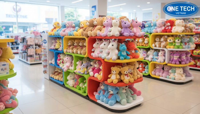 Kệ modul nhựa linh hoạt trưng bày gấu bông