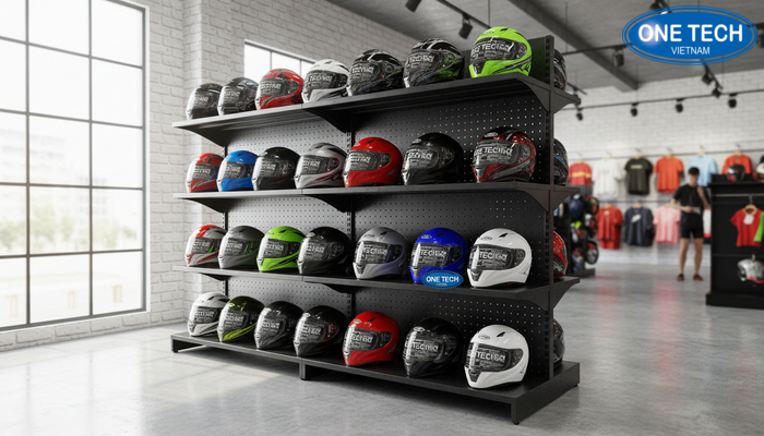 Kệ sắt sơn tĩnh điện trưng bày mũ bảo hiểm chịu lực tốt