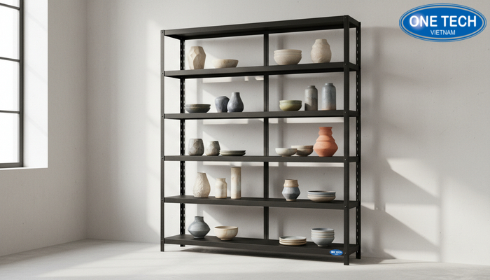 Kệ sắt V lỗ trưng bày gốm sứ Kệ sắt V lỗ đa năng trưng bày gốm sứ linh hoạt theo tầng