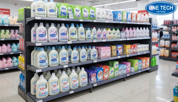 Kệ lưng lưới trưng bày nước giặt Kệ siêu thị lưng lưới trưng bày nước giặt