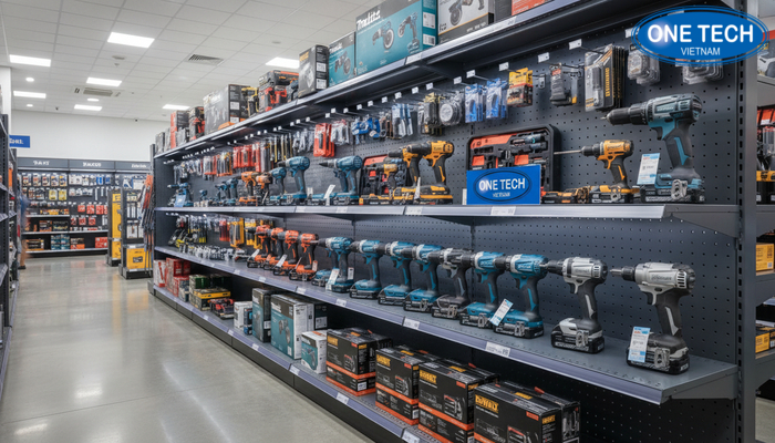 Kệ treo tường trưng bày máy khoan Kệ treo tường trưng bày máy khoan giúp tiết kiệm không gian