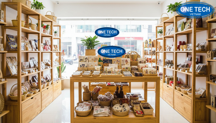 Kệ trưng bày thân thiện môi trường Kệ trưng bày sử dụng vật liệu xanh như gỗ tái chế tạo cảm giác thân thiện