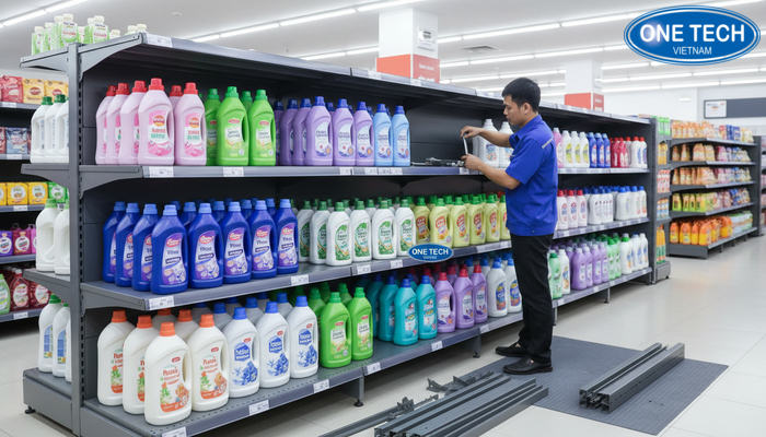 Thi công lắp đặt kệ trưng bày nước giặt Lắp đặt kệ trưng bày nước giặt tại cửa hàng