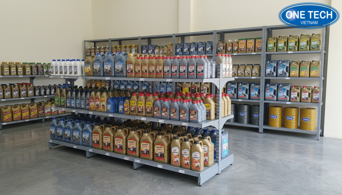 Lược đồ các loại kệ trưng bày dầu nhớt phổ biến trong đại lý