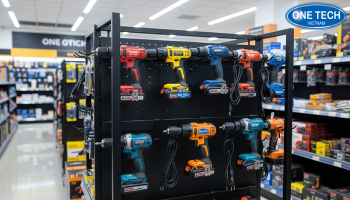 Kệ treo máy khoan đa năng OneTech Group Kệ treo máy khoan đa năng giúp tối ưu không gian trưng bày
