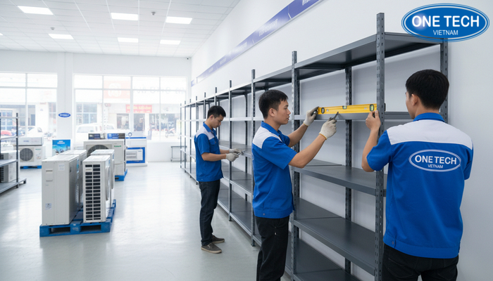 Quy trình lắp đặt kệ trưng bày điều hoà tại cửa hàng