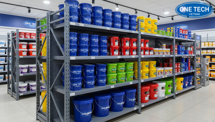 Sơ đồ kích thước kệ trưng bày sơn nước đa tầng và khoảng cách tầng linh hoạt